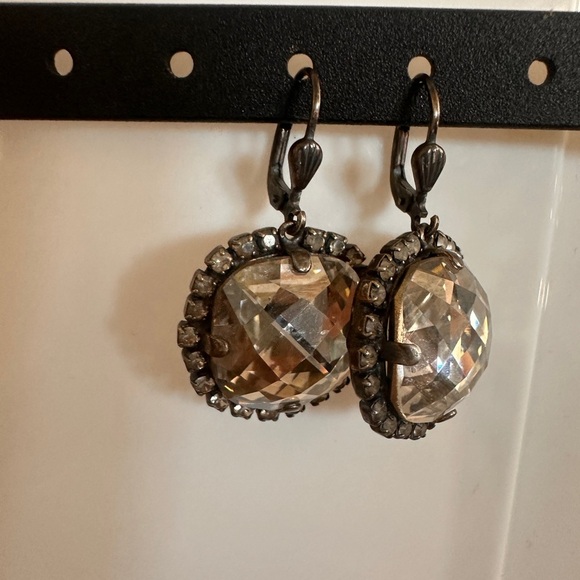 Elegant Silver Crystal Earrings Halo Bridal Design Art Deco - Picture 1 of 7